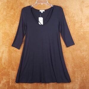 SOCIALITE Womens Dress XS Black Shift Pullover Strappy VNeck Flare Stretch Rayon